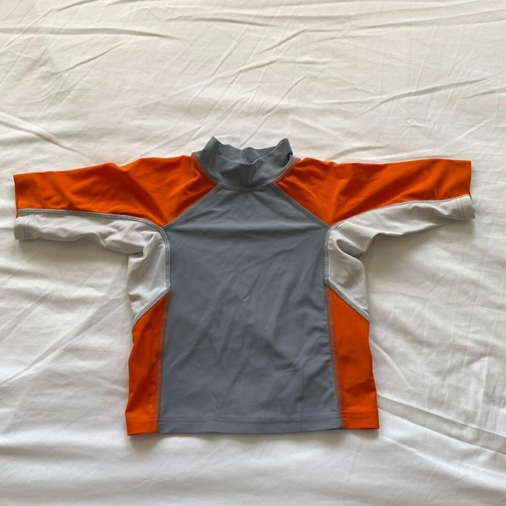 L.L.Bean Kids water Top Athletic rash guard gray orange sz S/4 swim summer